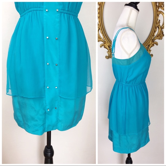 BCBGENERATION Turquoise 100% Silk Dress Sz S - Picture 2 of 7